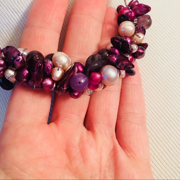 Purple Cream Genuine Pearl Amethyst Necklace - Picture 4 of 4